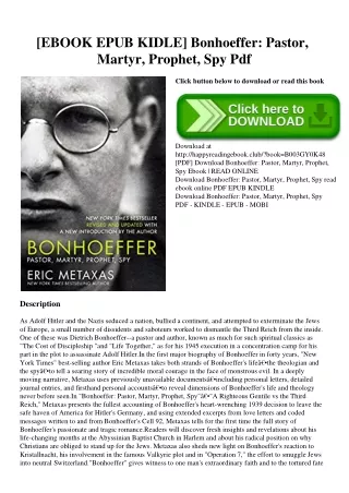 [EBOOK EPUB KIDLE] Bonhoeffer Pastor  Martyr  Prophet  Spy Pdf