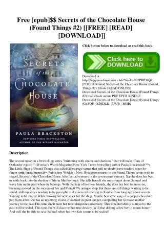 Free [epub]$$ Secrets of the Chocolate House (Found Things #2) [[FREE] [READ] [DOWNLOAD]]
