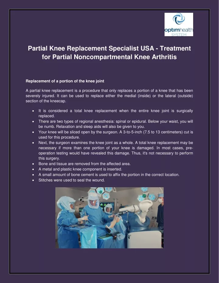 partial knee replacement specialist usa treatment