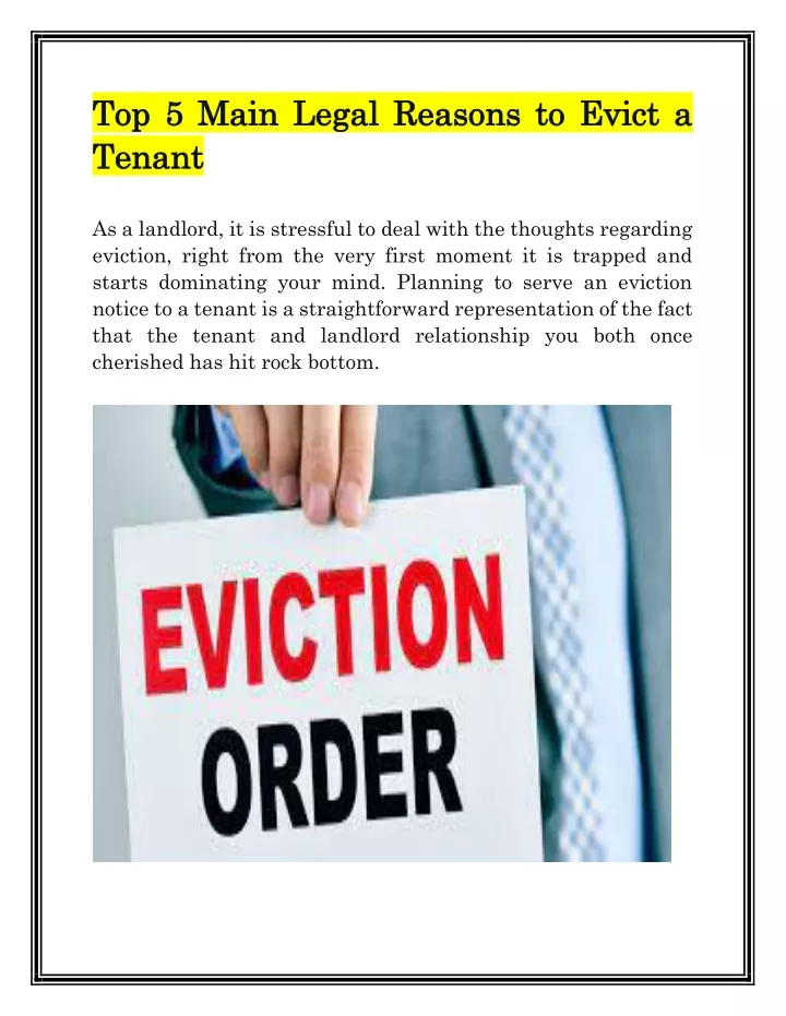 top 5 main legal reasons to evict a top 5 main