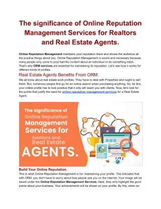 The significance of Online Reputation Management Services for Realtors and Real Estate Agents..docx