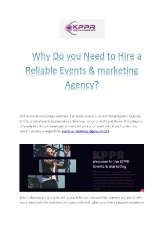 Why Do you Need to Hire a Reliable Events & marketing Agency KPPR Events & Marketing