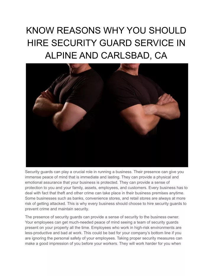 know reasons why you should hire security guard