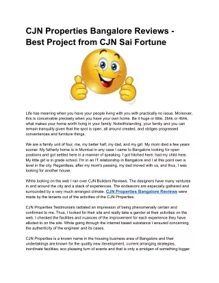 CJN Properties Bangalore Reviews - Best Project from CJN Sai Fortune