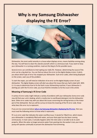 Why is my Samsung dishwasher displaying the FE error