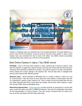 Best Online Classes in Jaipur _ Benefits of Online Education _ Top CBSE school