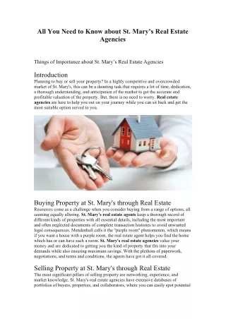 All You Need to Know about St. Mary’s Real Estate Agencies