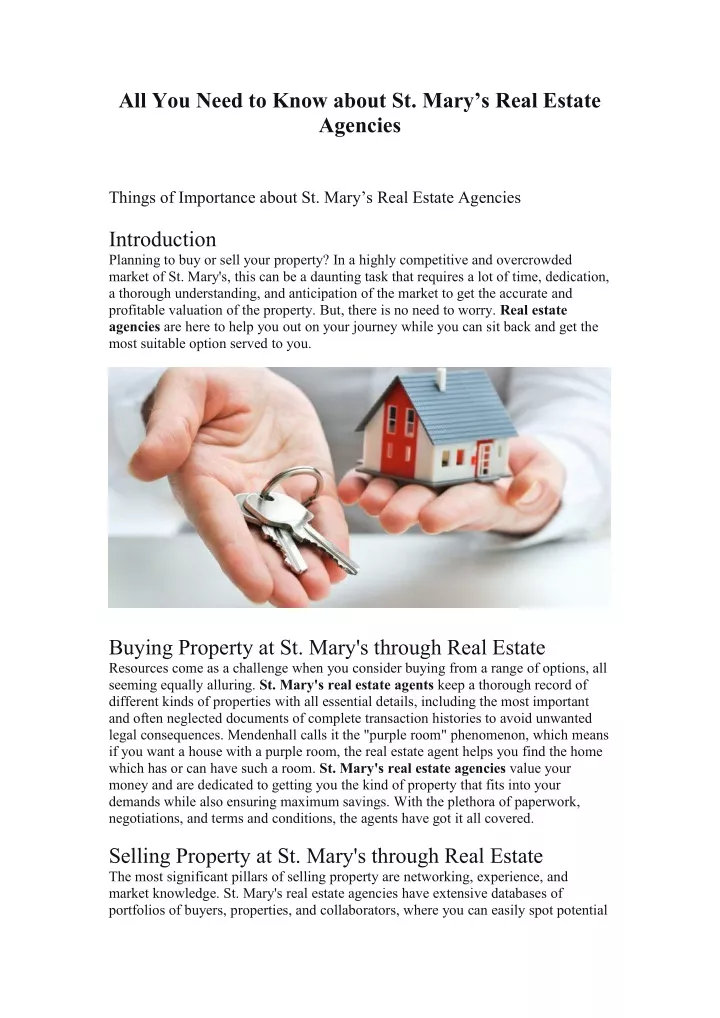 all you need to know about st mary s real estate
