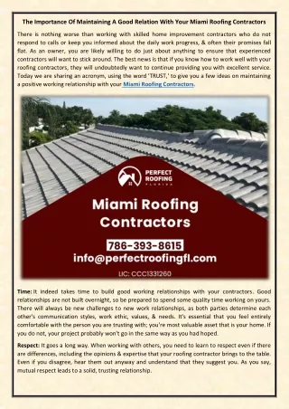 A Good Relation With Your Miami Roofing Contractors