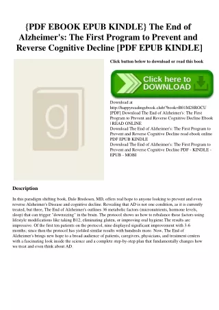 {PDF EBOOK EPUB KINDLE} The End of Alzheimer's The First Program to Prevent and Reverse Cognitive Decline [PDF EPUB KIND