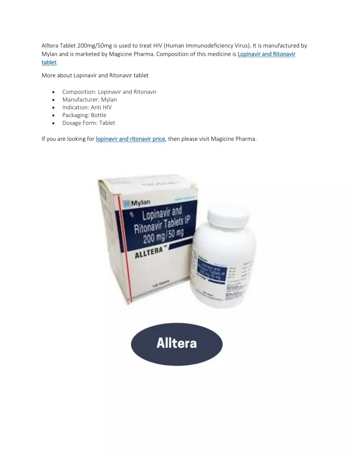alltera tablet 200mg 50mg is used to treat