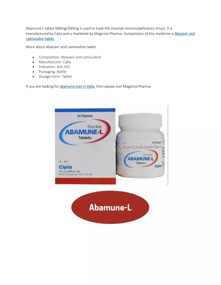 abamune l tablet 600mg 300mg is used to treat