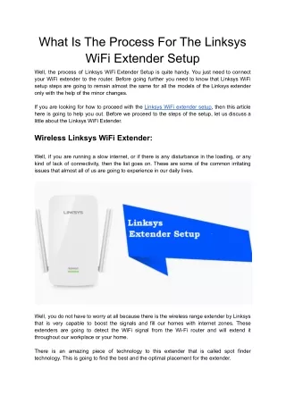 What Is The Process For The Linksys WiFi Extender Setup