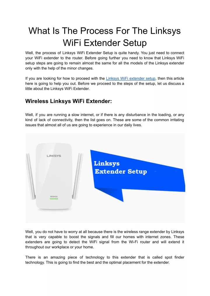 what is the process for the linksys wifi extender
