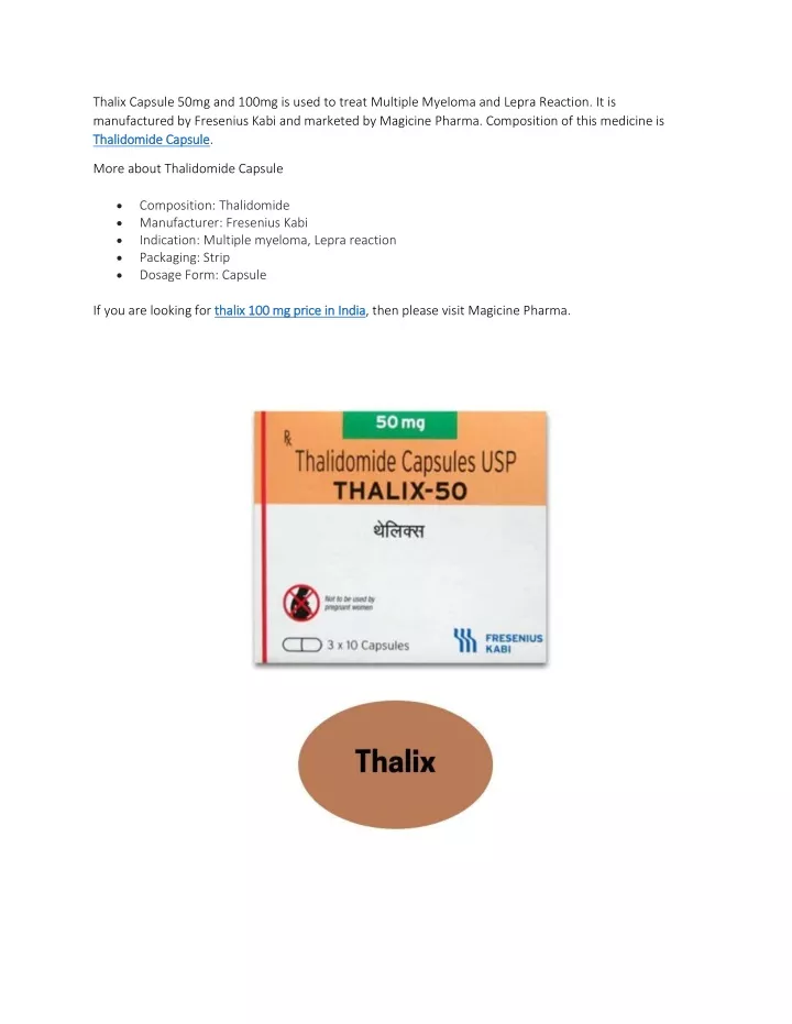 thalix capsule 50mg and 100mg is used to treat