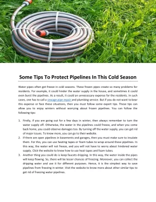 Some Tips To Protect Pipelines In This Cold Season