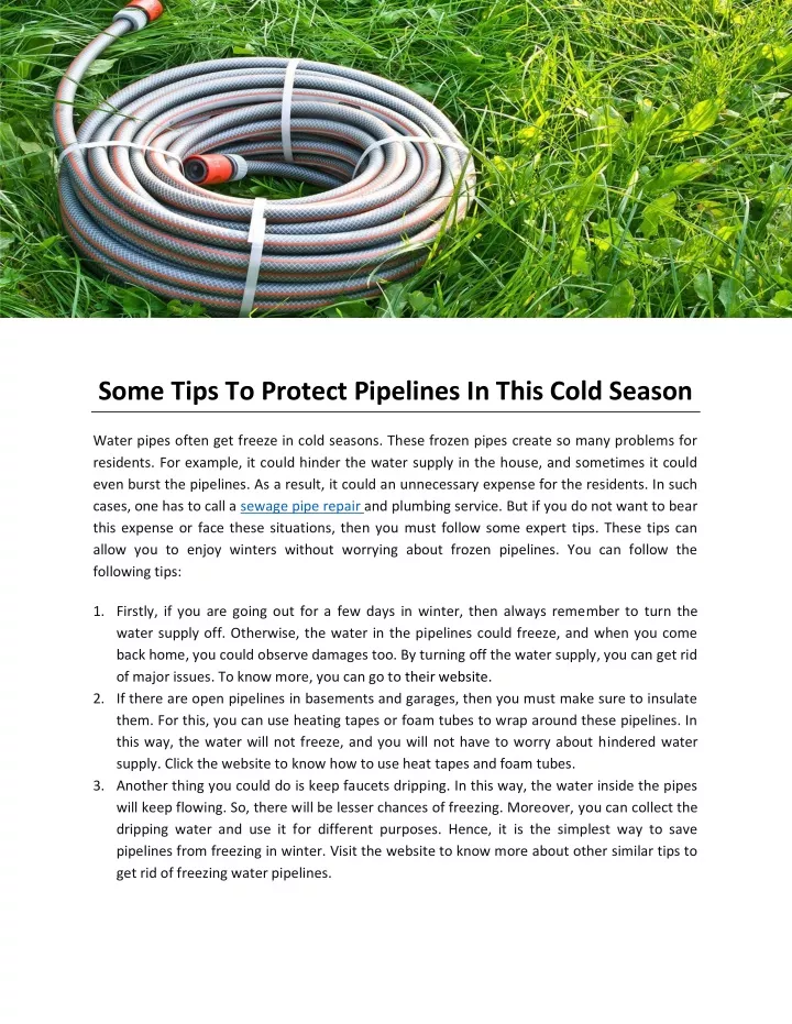 some tips to protect pipelines in this cold season