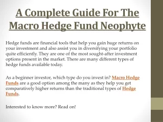 A Complete Guide For The Macro Hedge Fund Neophyte