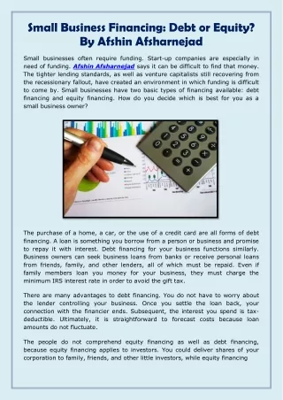 Afshin Afsharnejad - Small Business Financing  Debt or Equity-converted