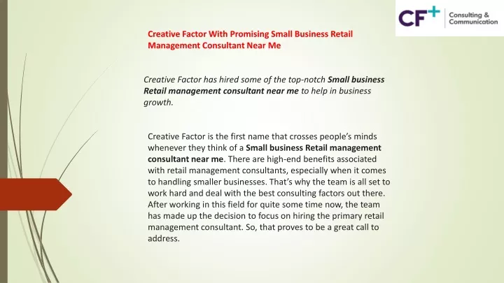 creative factor with promising small business