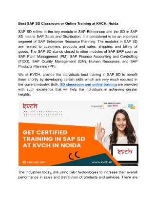 Best SAP SD Offline or Online Training at KVCH, Noida.docx