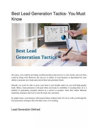 Best Lead Generation Tactics- You must know