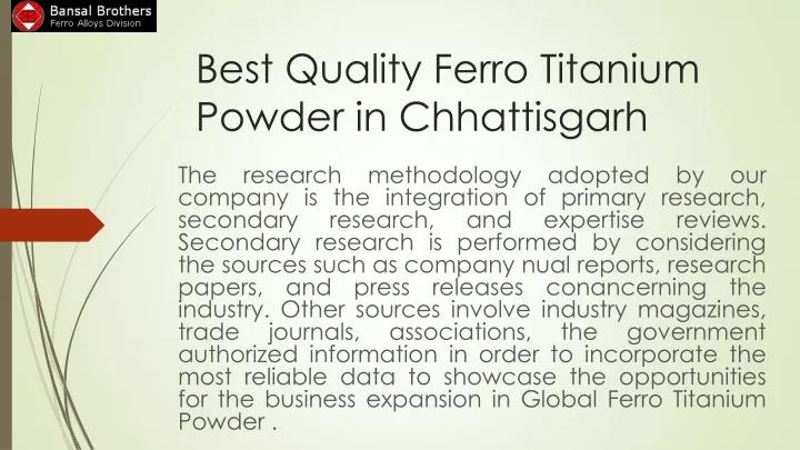 best quality ferro titanium powder in chhattisgarh