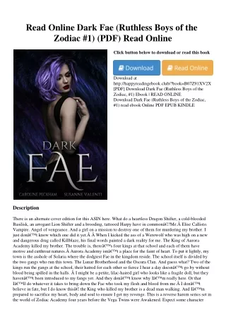 Read Online Dark Fae (Ruthless Boys of the Zodiac  #1) (PDF) Read Online
