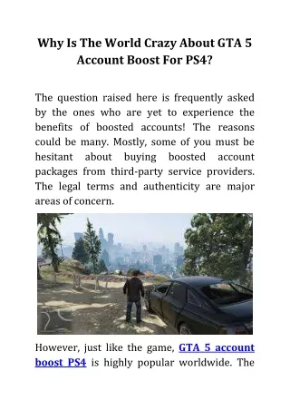 Why Is The World Crazy About GTA 5 Account Boost For PS4