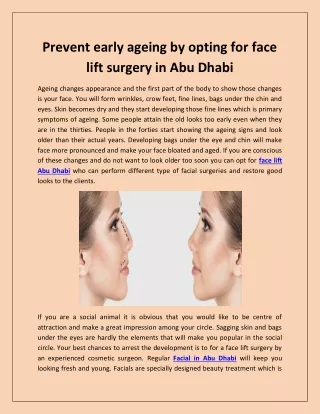 Prevent early ageing by opting for face lift surgery in Abu Dhabi