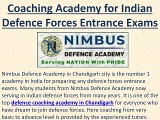 Coaching Academy for Indian Defence Forces Entrance Exams