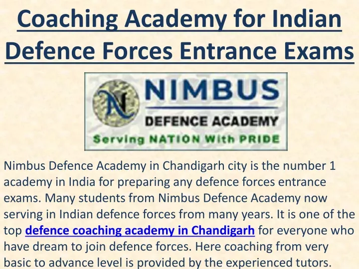 coaching academy for indian defence forces