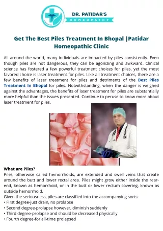 Get The Best Piles Treatment In Bhopal |Patidar Homeopathic Clinic