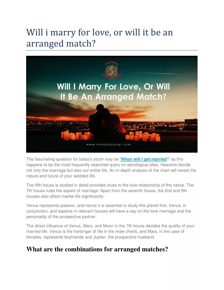 will i marry for love or will it be an arranged