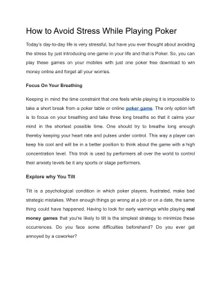 how to avoid stress while playing poker