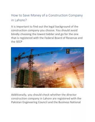 How to Save Money of a Construction Company in Lahore