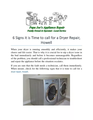 6 Signs it is Time to call for a Dryer Repair, Howell