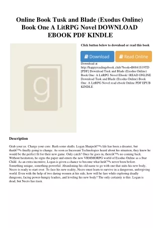 Online Book Tusk and Blade (Exodus Online) Book One A LitRPG Novel DOWNLOAD EBOOK PDF KINDLE
