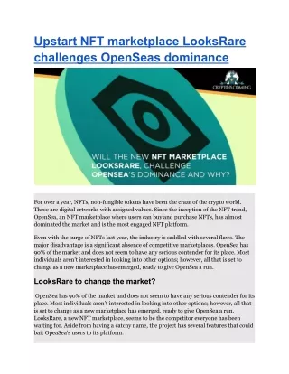 Upstart NFT marketplace LooksRare challenges OpenSeas dominance