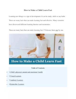 How to Make a Child Learn Fast