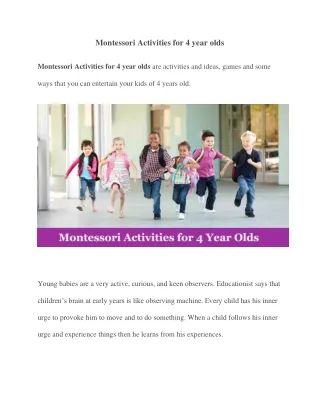 Montessori Activities for 4 year old