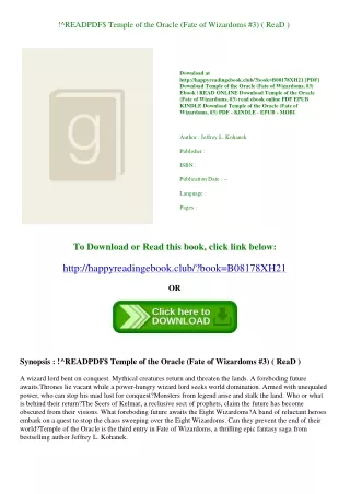 !^READPDF$ Temple of the Oracle (Fate of Wizardoms  #3) ( ReaD )