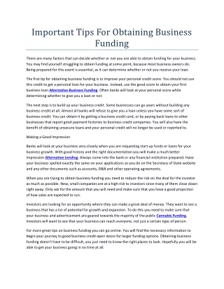 important tips for obtaining business funding