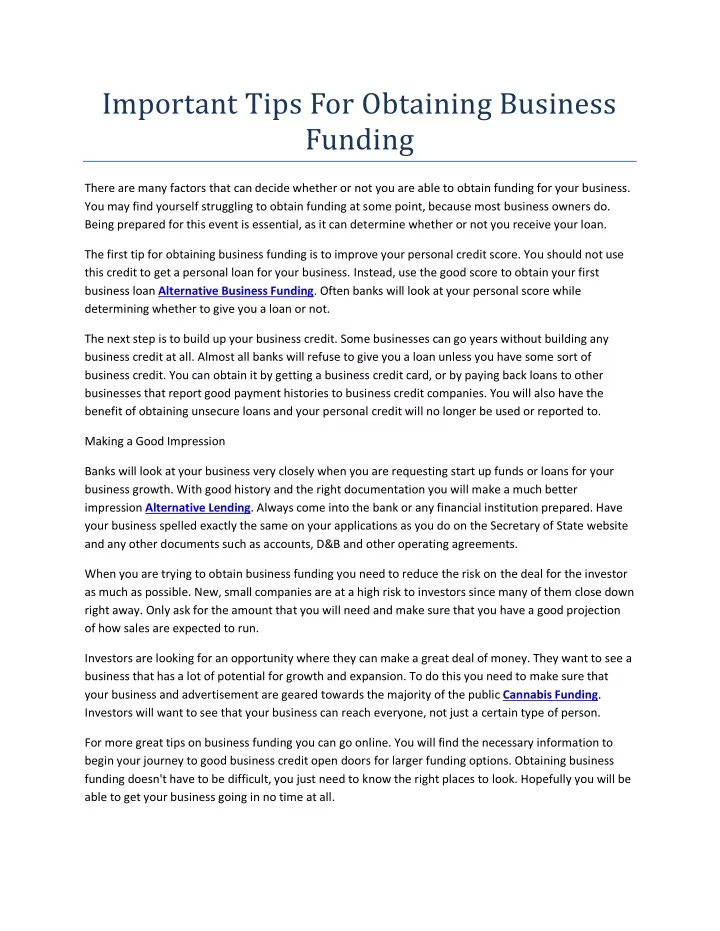 important tips for obtaining business funding