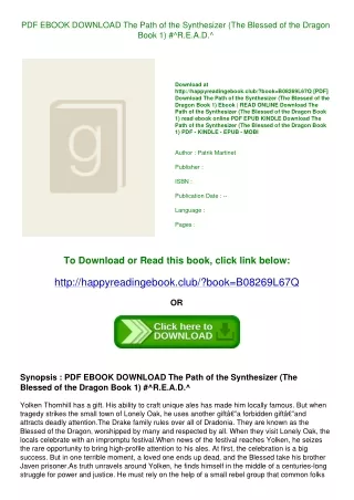 PDF EBOOK DOWNLOAD The Path of the Synthesizer (The Blessed of the Dragon Book 1) #^R.E.A.D.^