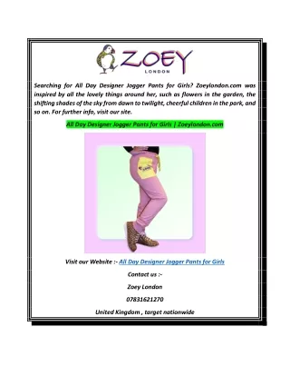 All Day Designer Jogger Pants for Girls  Zoeylondon.com