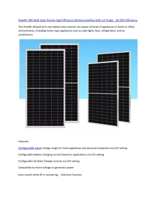 PowMr 300 Walt Solar Panels High Efficiency Monocrystalline Half-converted