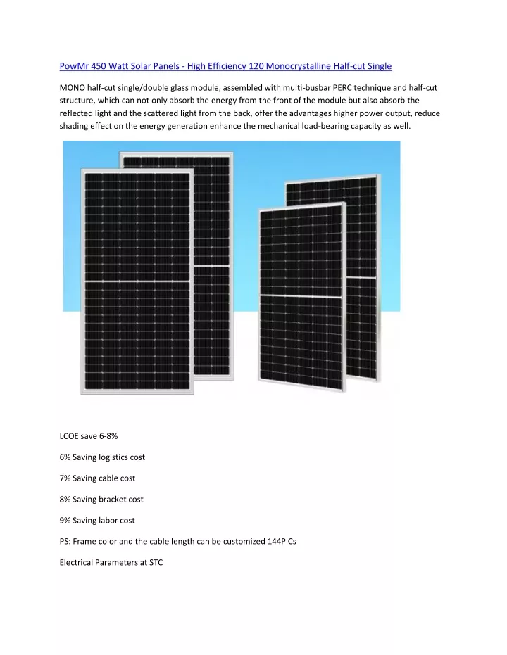 powmr 450 watt solar panels high efficiency