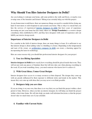 Why Should You Hire Interior Designers in Delhi