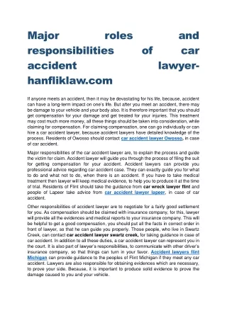 Major roles and responsibilities of car accident lawyer-hanfliklaw.com